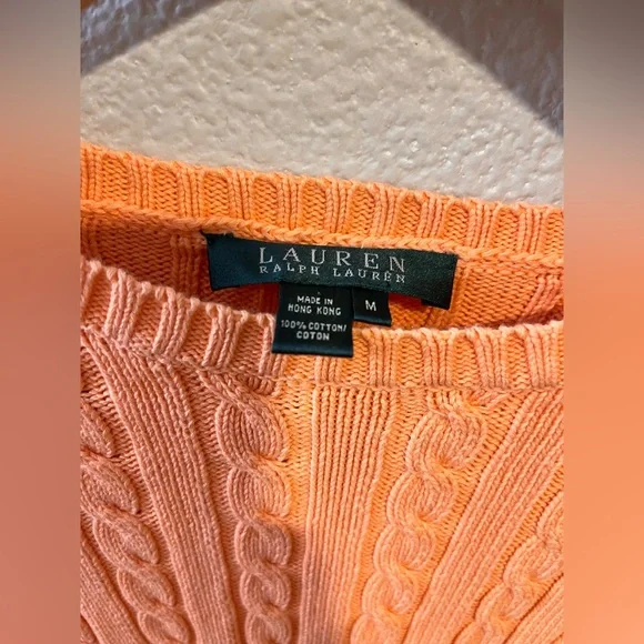Lauren Ralph Lauren Vtg Cable Knit 100% Cotton Crewneck Cropped Sweater M - Picture 5 of 9